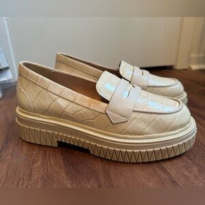 Schutz Viola Crocodile-Embossed Leather Flat Platform Loafers